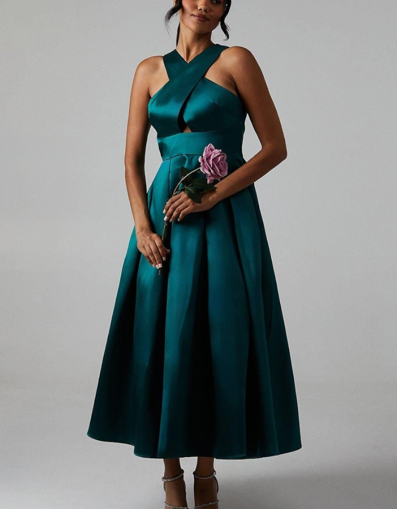 Cross Neck Twill Bridesmaids Dress