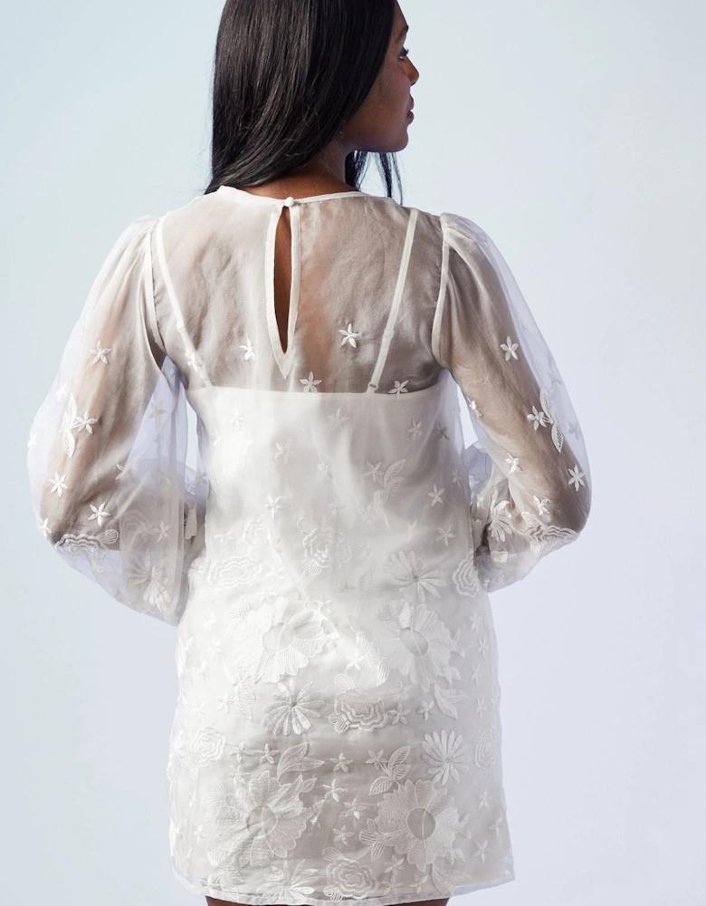 Embroidered Organza Mini Wedding Dress