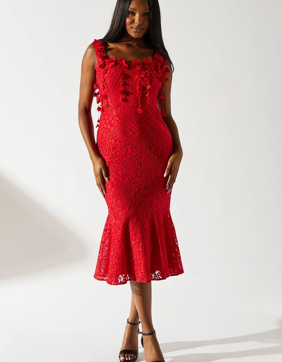 Floral Shoulder Detail Lace Midi Dress, 6 of 5