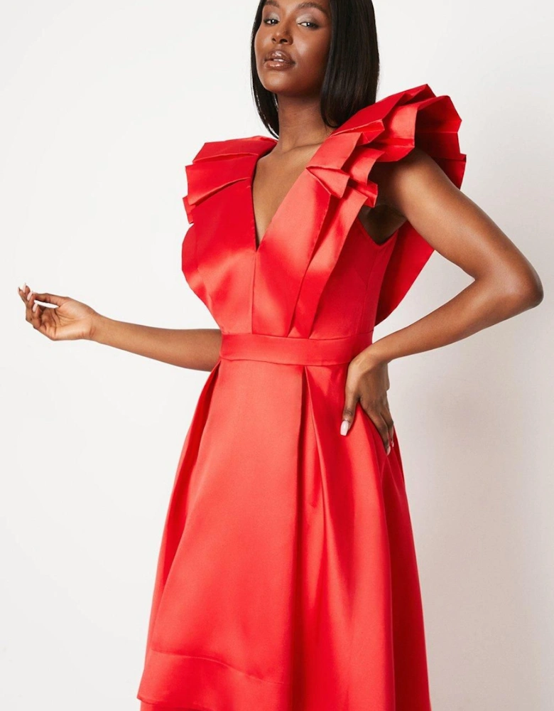 Frill Sleeve V Neck Midi Dress