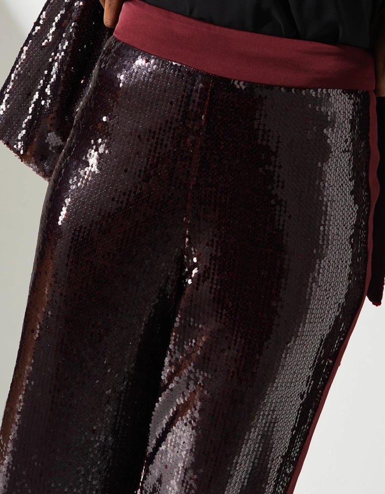 Party Sequin Satin Burgundy Trouser