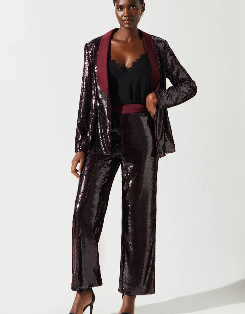 Party Sequin Satin Burgundy Trouser