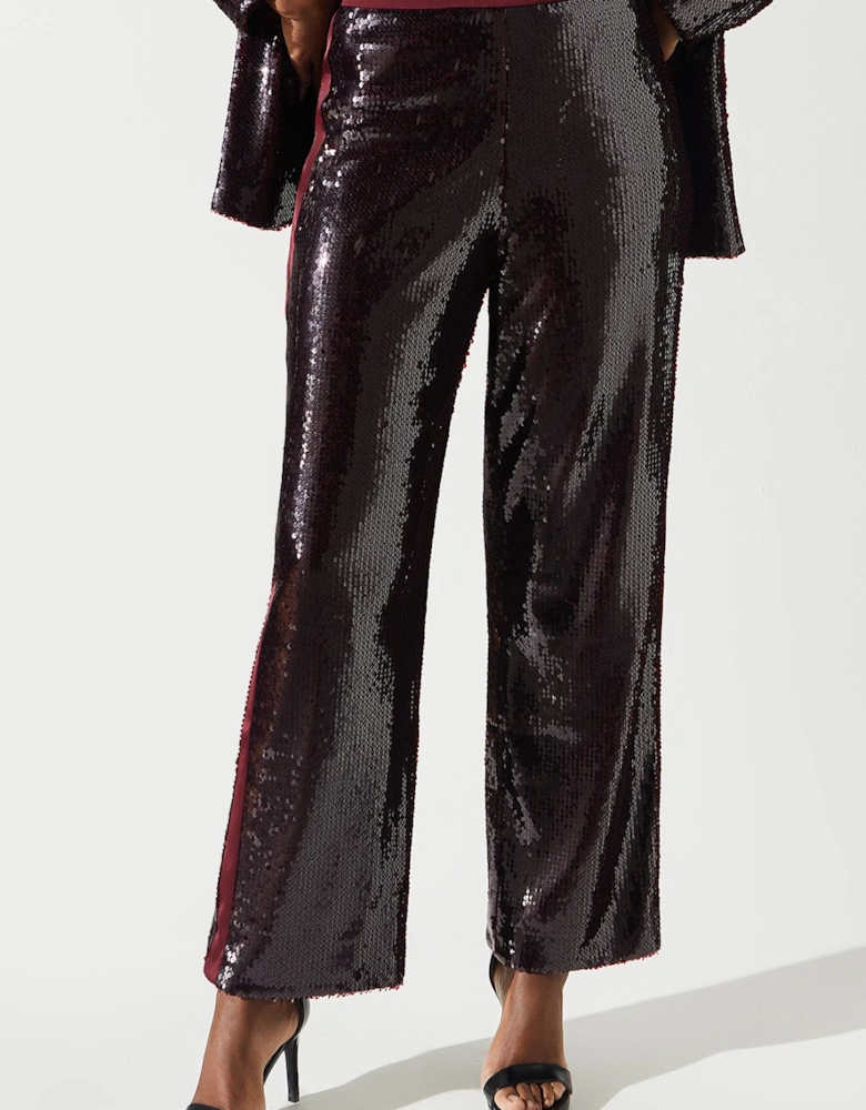 Party Sequin Satin Burgundy Trouser