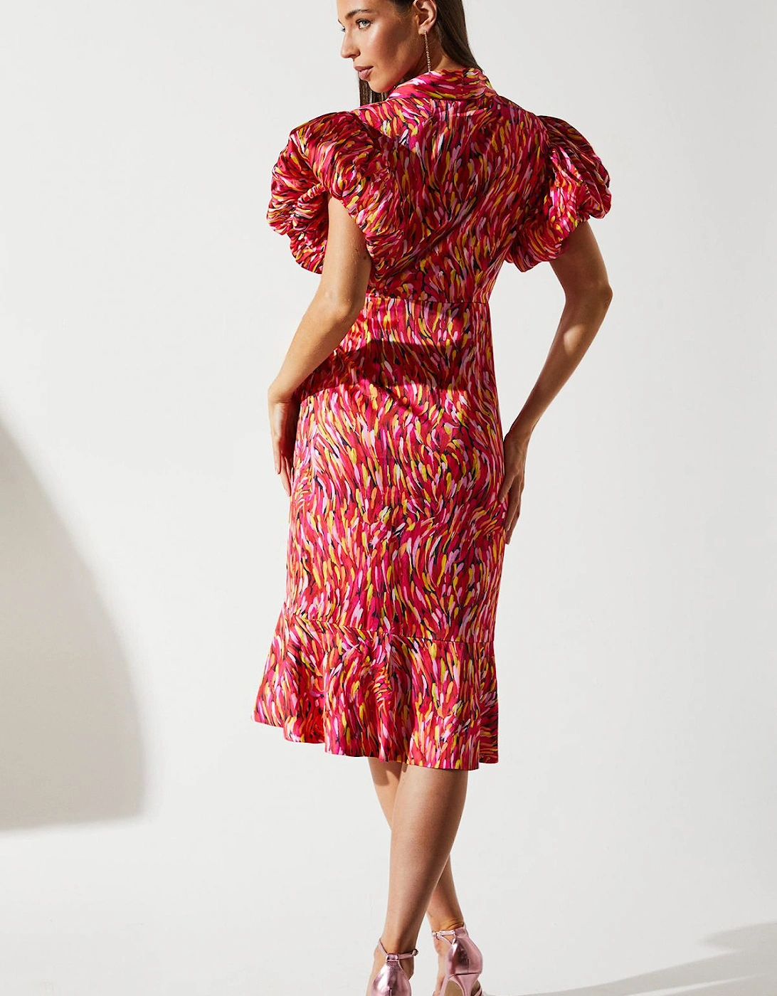 Feather Brushstroke Print Wrap Dress