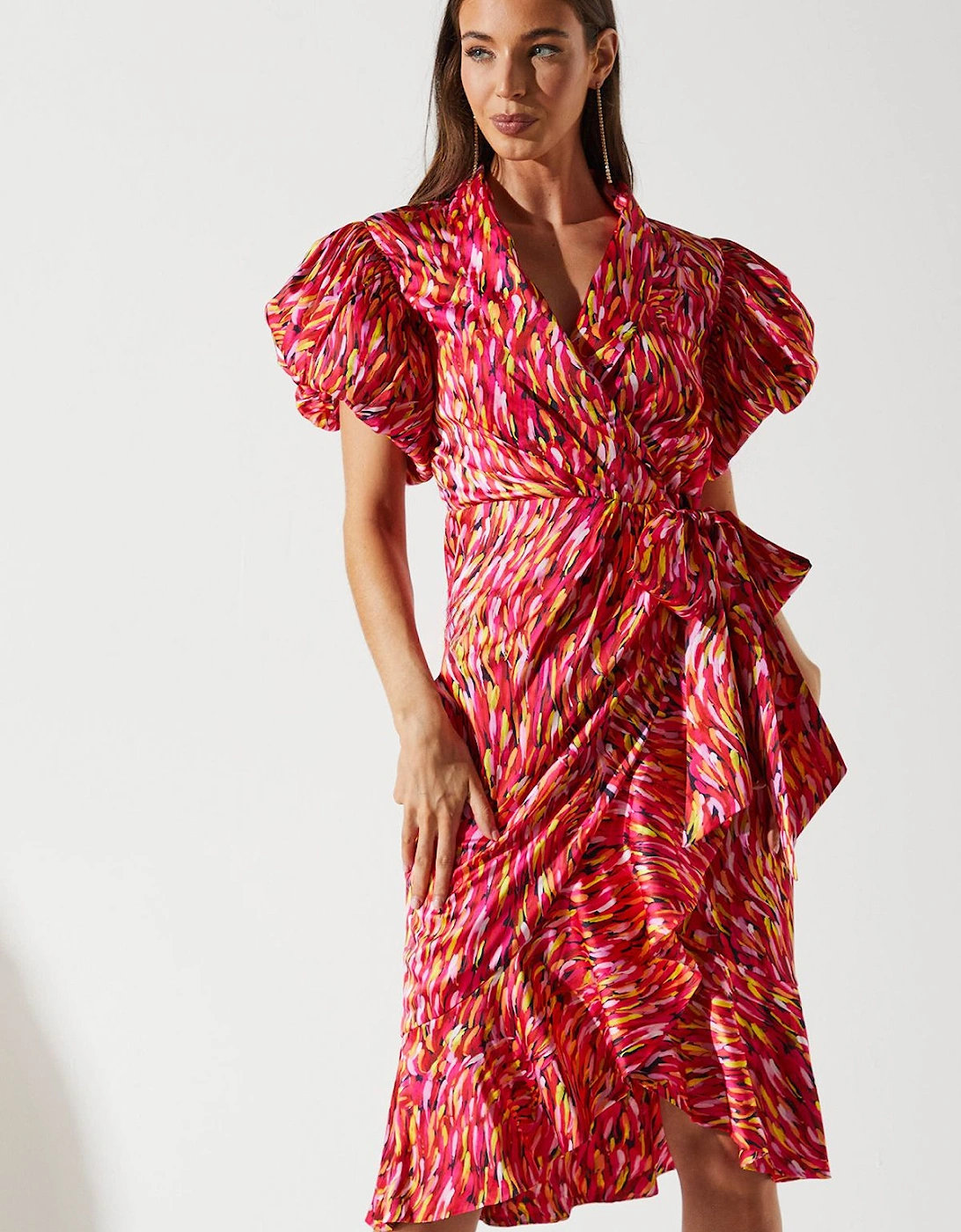 Feather Brushstroke Print Wrap Dress