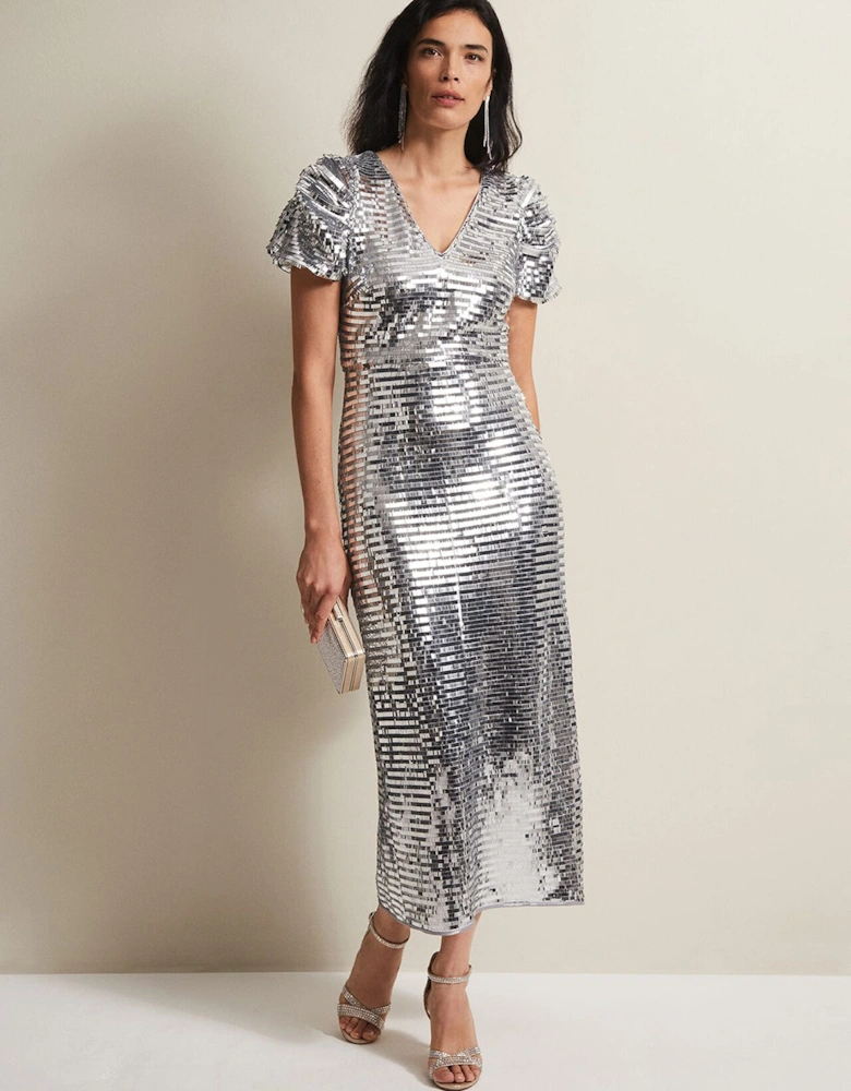 Novalie Silver Sequin Midaxi Dress