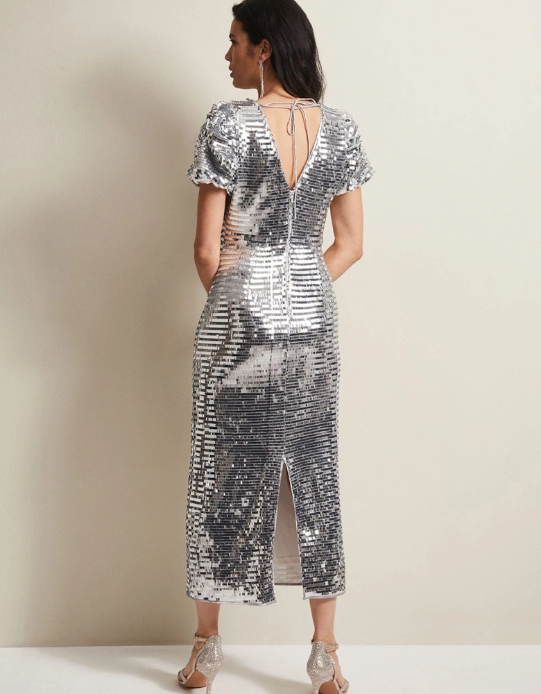 Novalie Silver Sequin Midaxi Dress