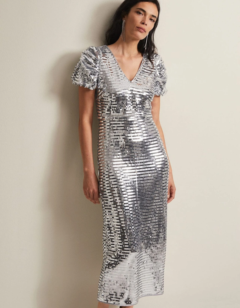 Novalie Silver Sequin Midaxi Dress