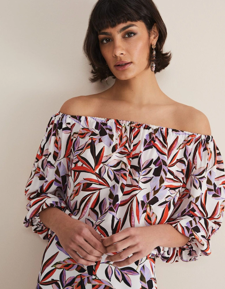 Tona Leaf Print Bardot Top