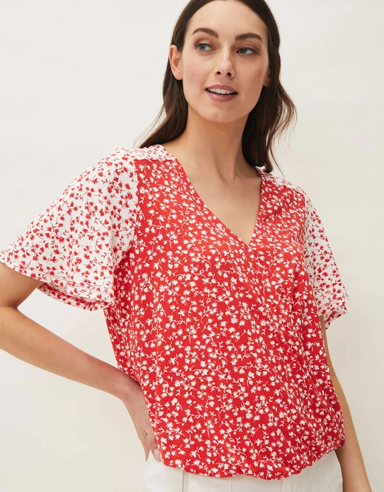 Ebony Ditsy Floral Wrap Top