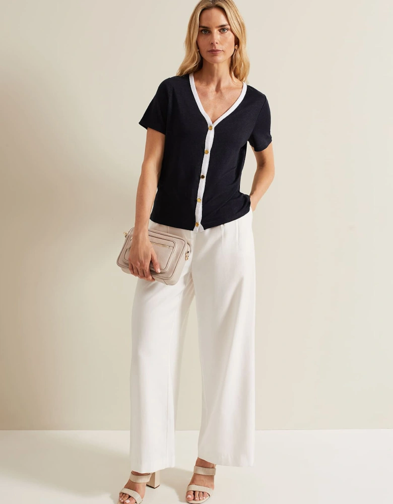 Dorothy Contrast Piping Linen Top