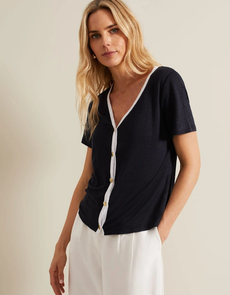 Dorothy Contrast Piping Linen Top