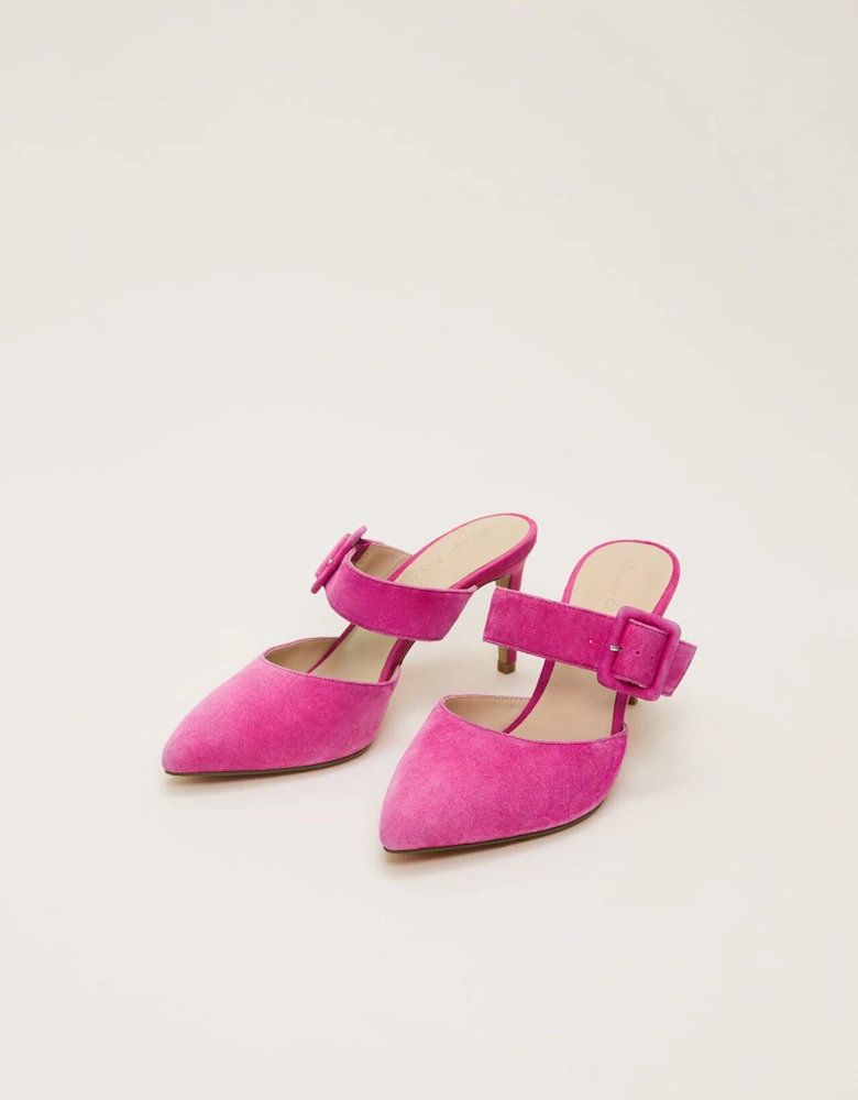 Suede Buckle Backless Heel