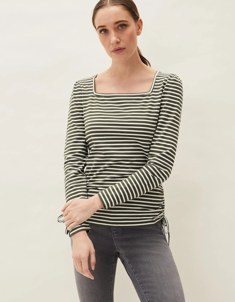 Nettie Stripe Square Neck Drawstring Hem Top