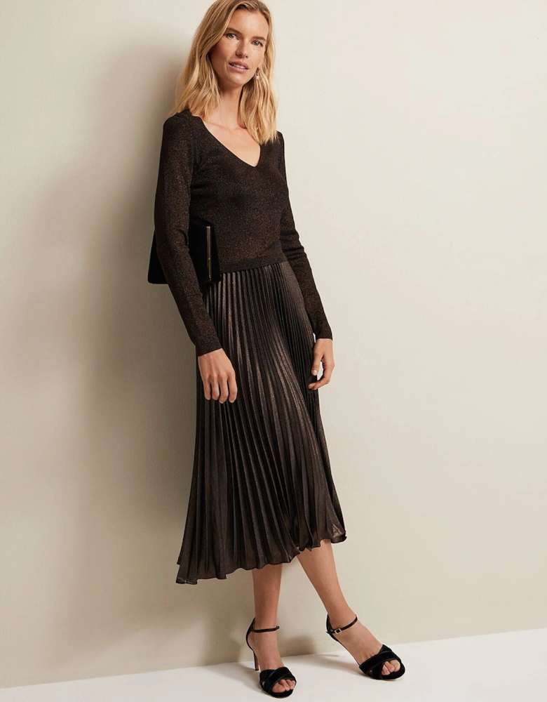 Isla Metallic Pleated Knitted Dress