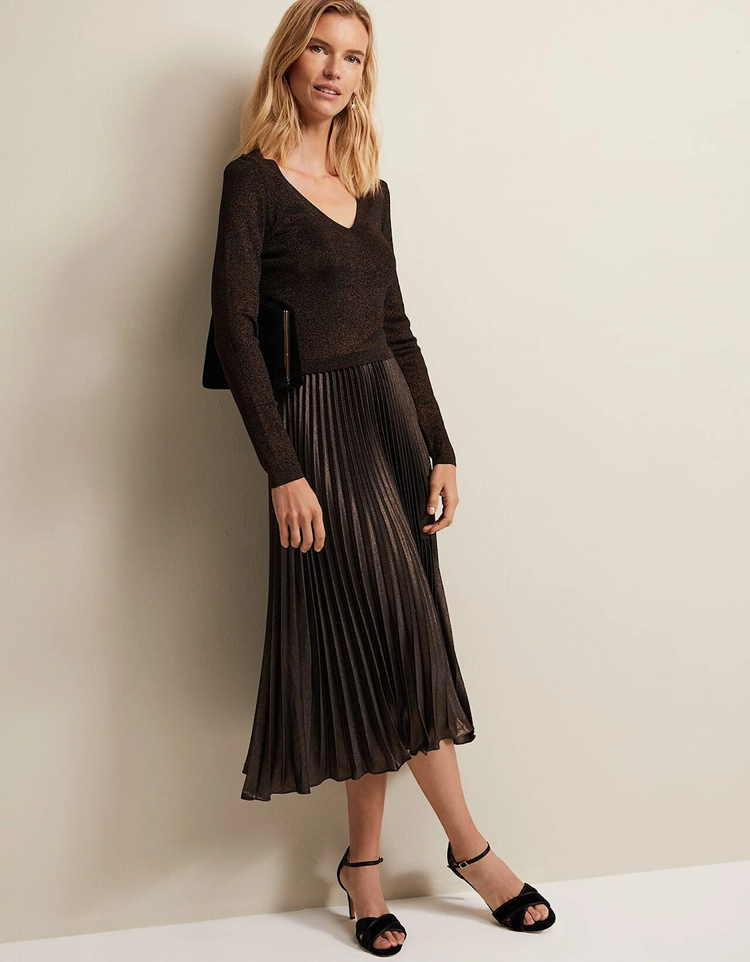 Isla Metallic Pleated Knitted Dress, 2 of 1