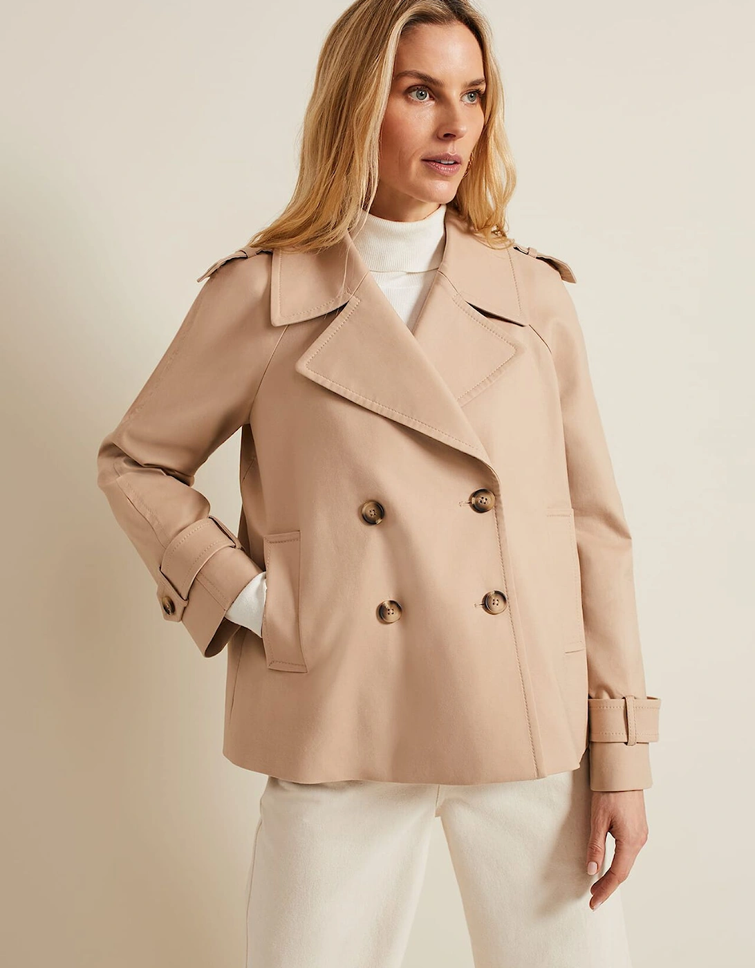 Lola Camel Cropped Trench Jacket