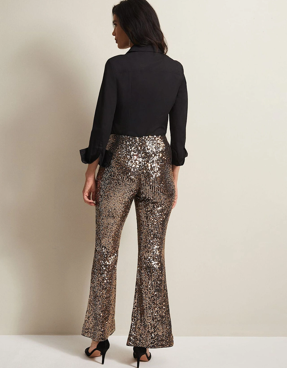 Karmia Gold Sequin Flared Trousers