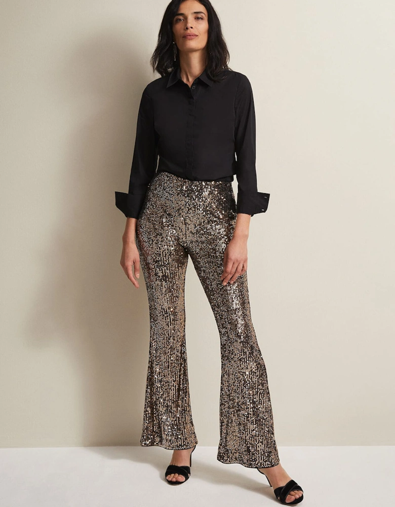 Karmia Gold Sequin Flared Trousers