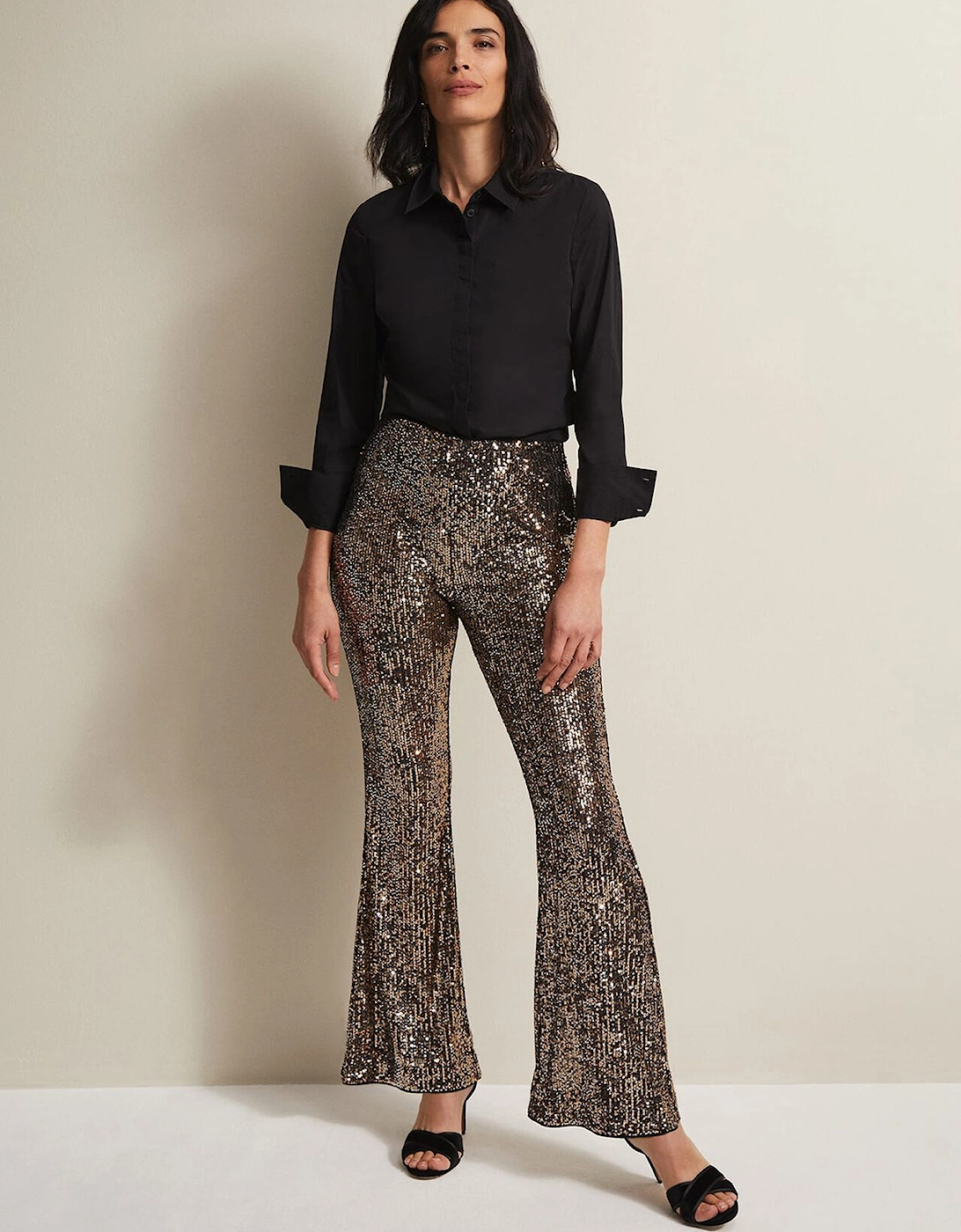 Karmia Gold Sequin Flared Trousers, 7 of 6