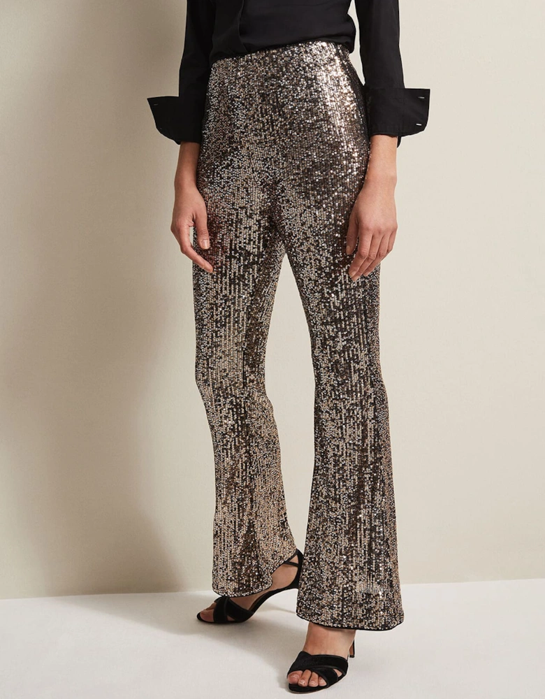 Karmia Gold Sequin Flared Trousers