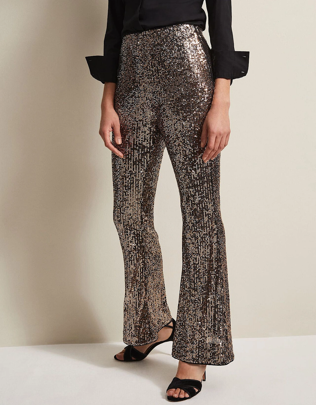 Karmia Gold Sequin Flared Trousers