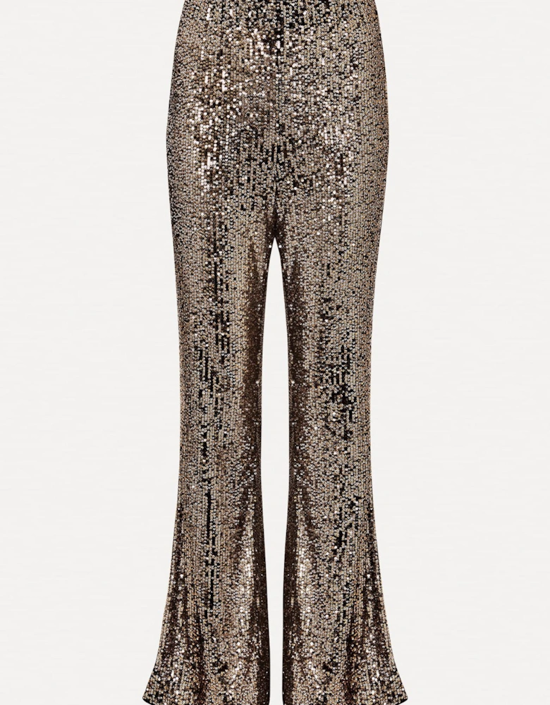 Karmia Gold Sequin Flared Trousers