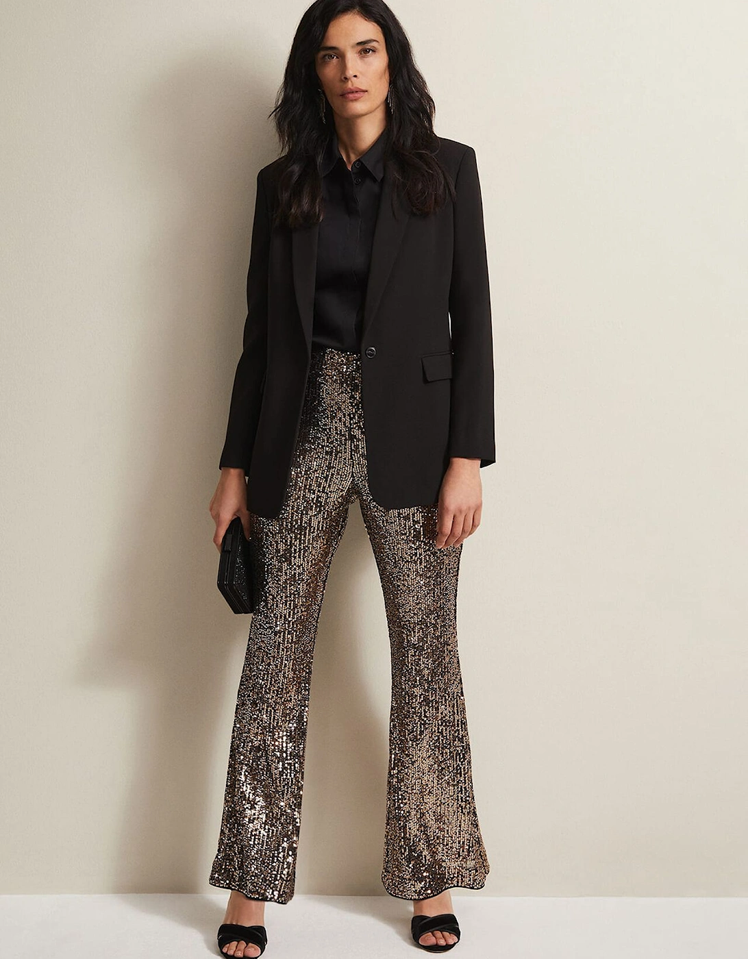 Karmia Gold Sequin Flared Trousers