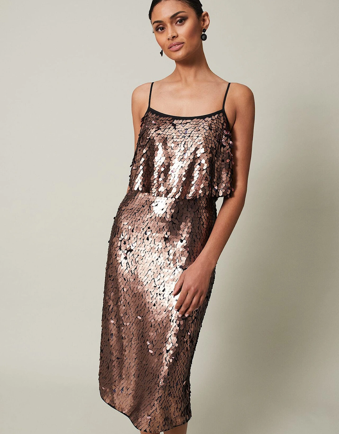 Myka Bronze Sequin Tiered Dress