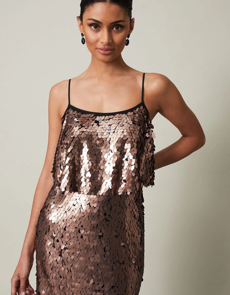 Myka Bronze Sequin Tiered Dress