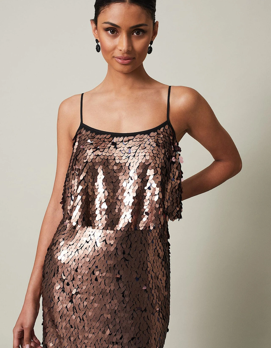 Myka Bronze Sequin Tiered Dress