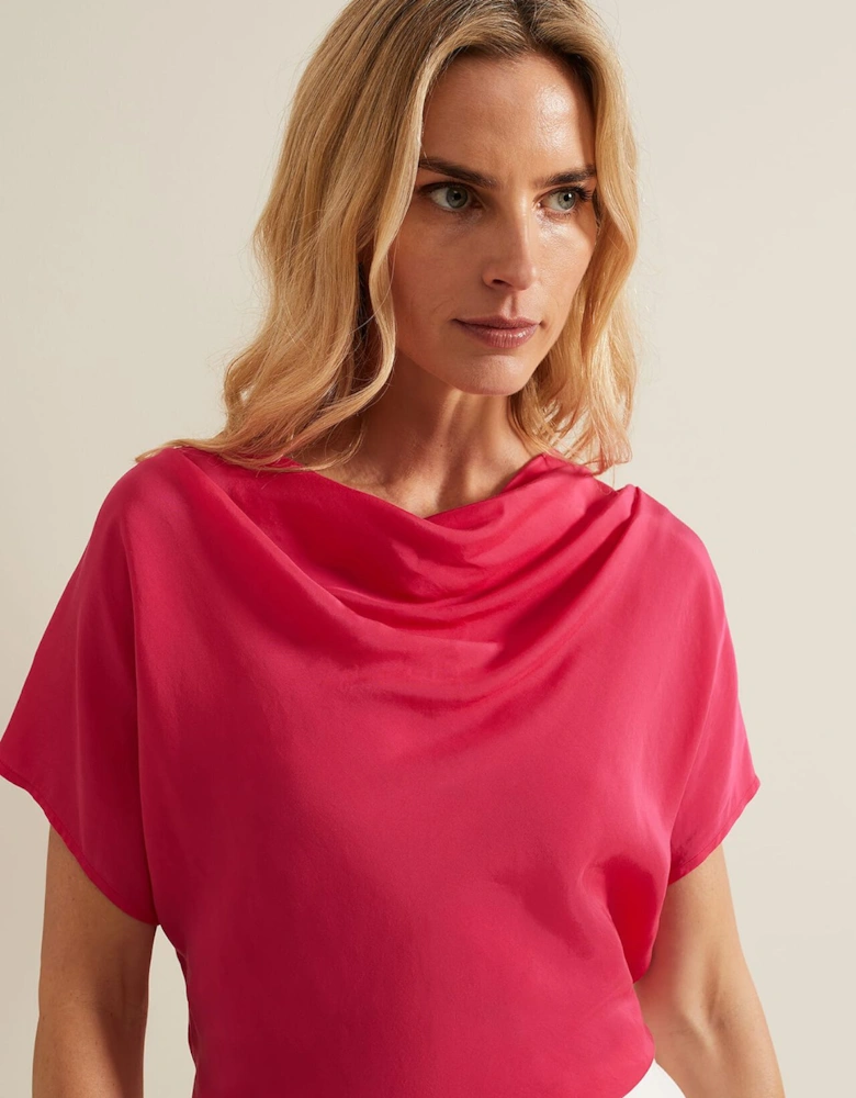 Cheryl Cowl Neck Woven Front Top