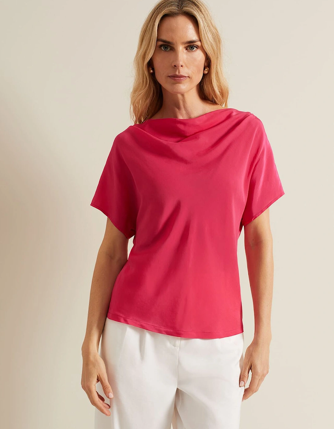 Cheryl Cowl Neck Woven Front Top