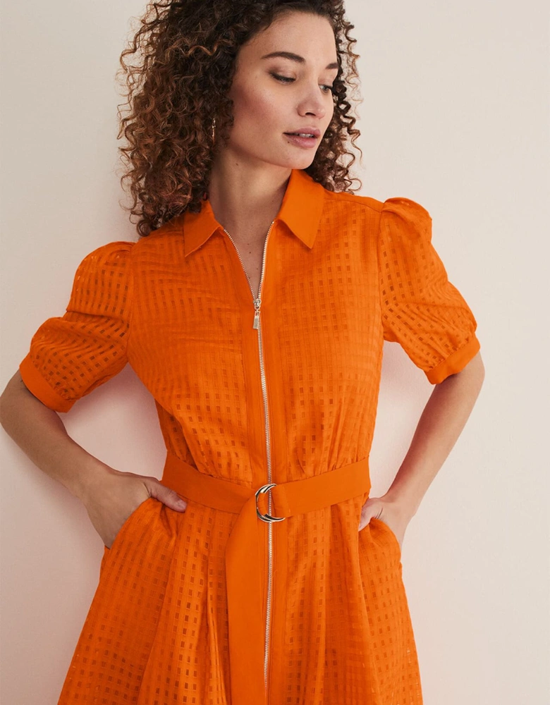 Carey Orange Checked Textured Midi Dress