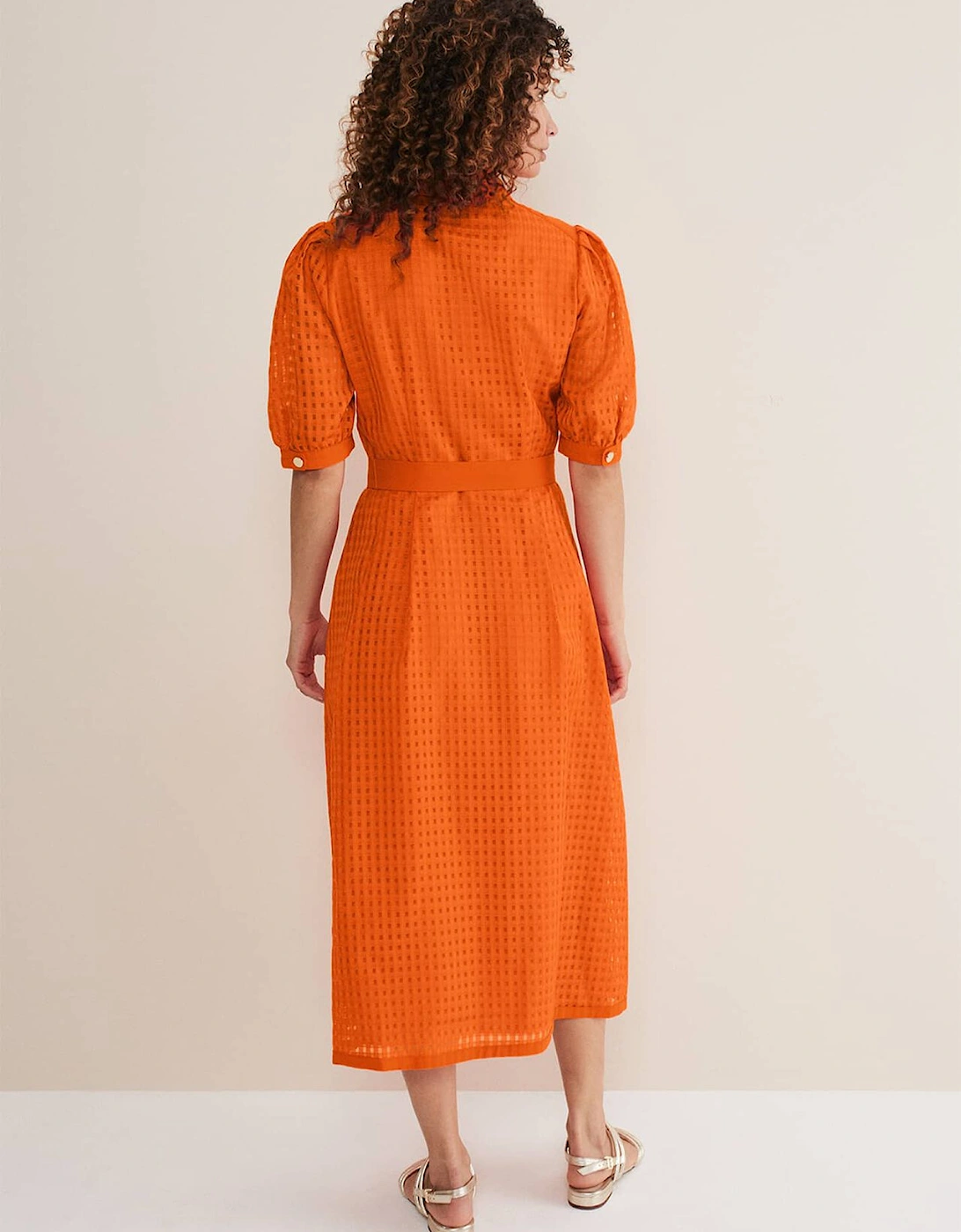 Carey Orange Checked Textured Midi Dress