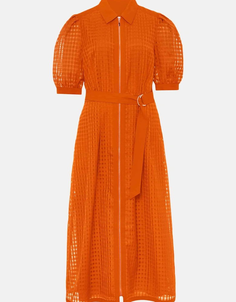 Carey Orange Checked Textured Midi Dress