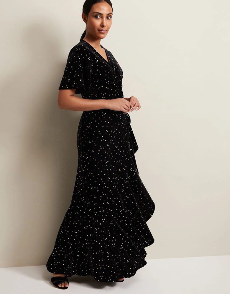 Petite Holly Velvet Star Wrap Maxi Dress