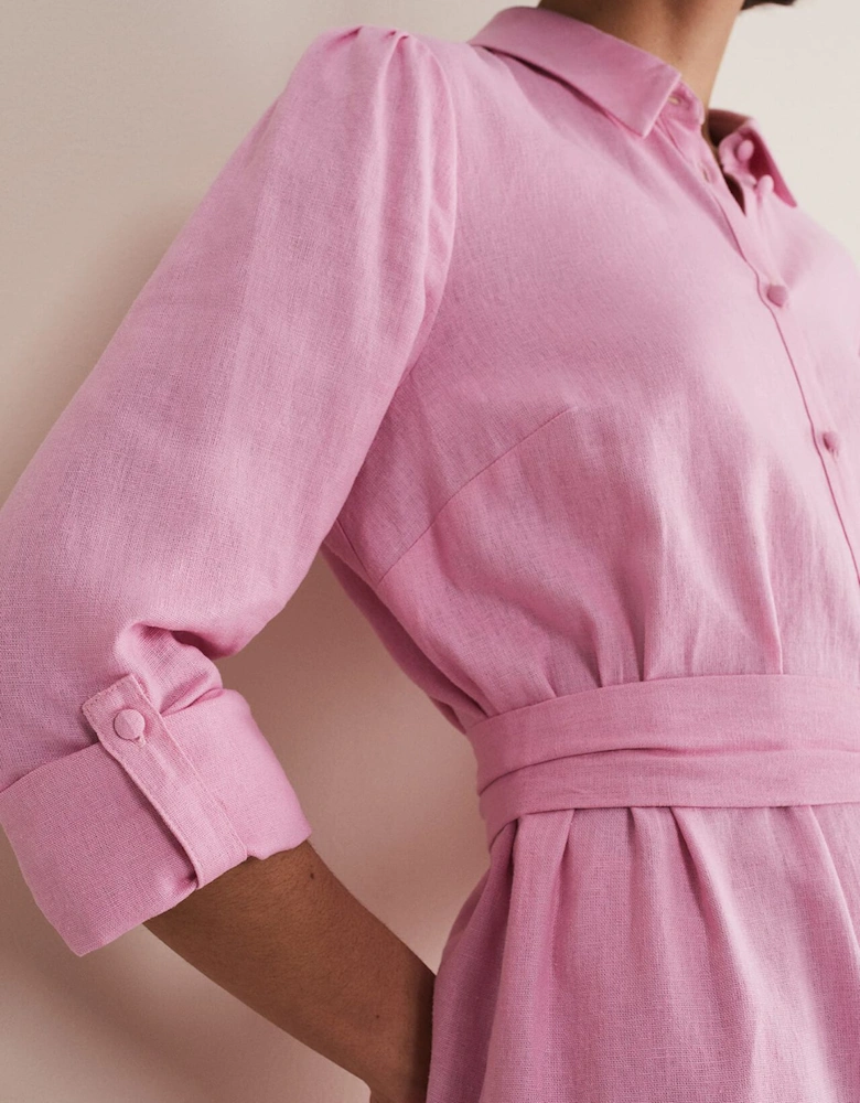 Rosalina Pink Linen Shirt Dress