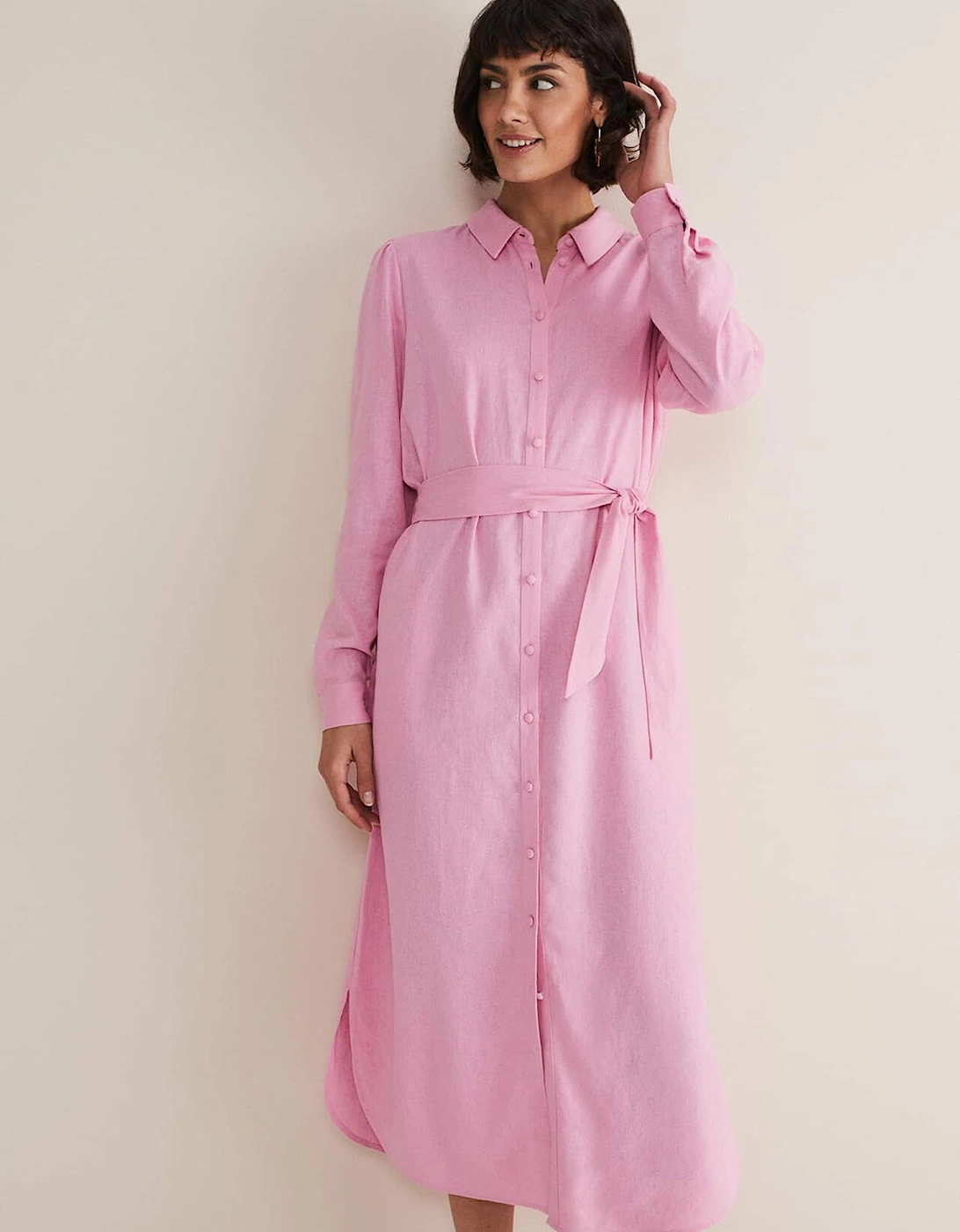 Rosalina Pink Linen Shirt Dress