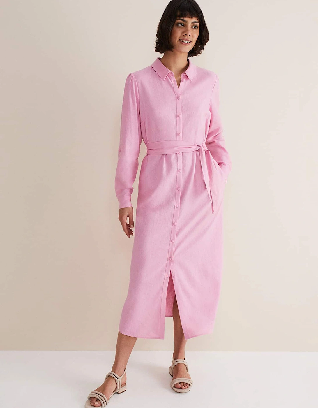 Rosalina Pink Linen Shirt Dress