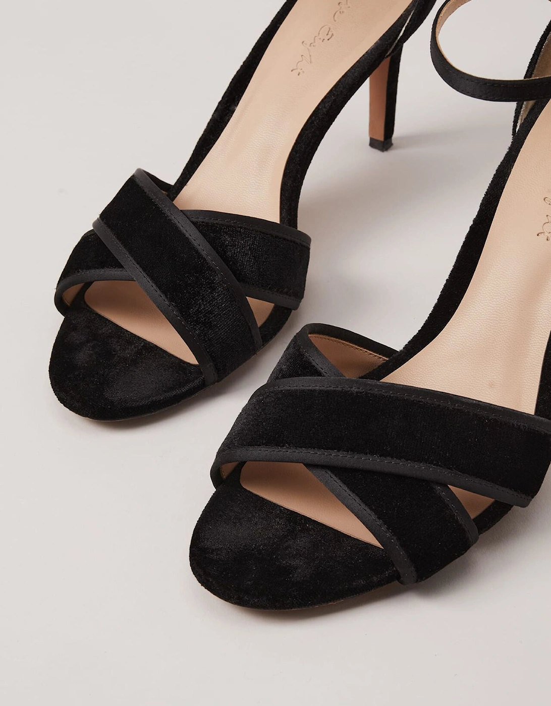 Black Velvet Open Toe Heels