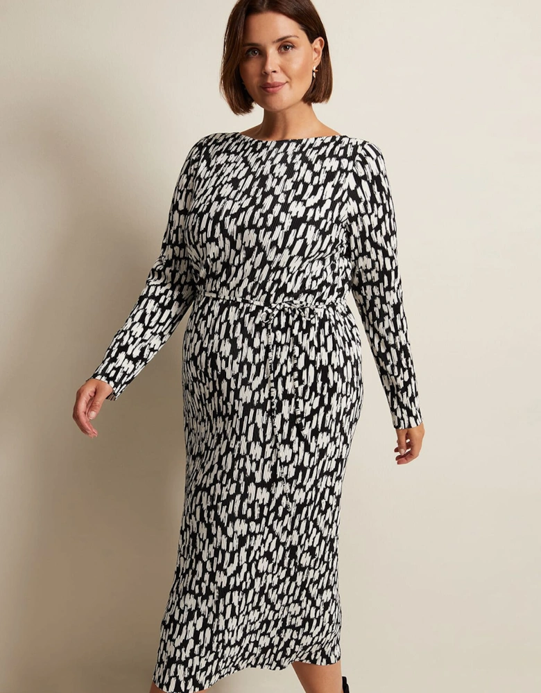 Jane Spotted Plisse Midi Dress