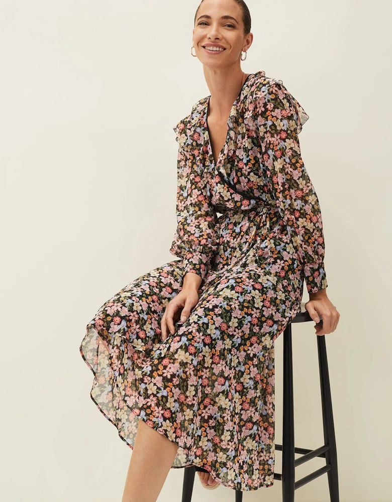 Sadie Floral Chiffon V-Neck Midi Dress