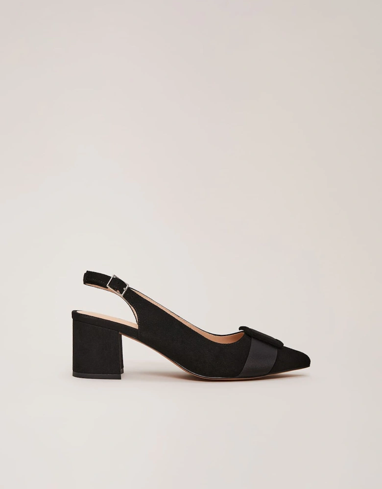 Suede Buckle Block Heel Shoe