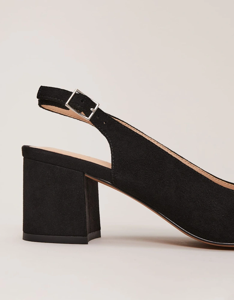 Suede Buckle Block Heel Shoe