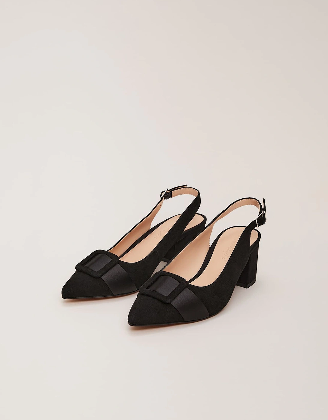 Suede Buckle Block Heel Shoe