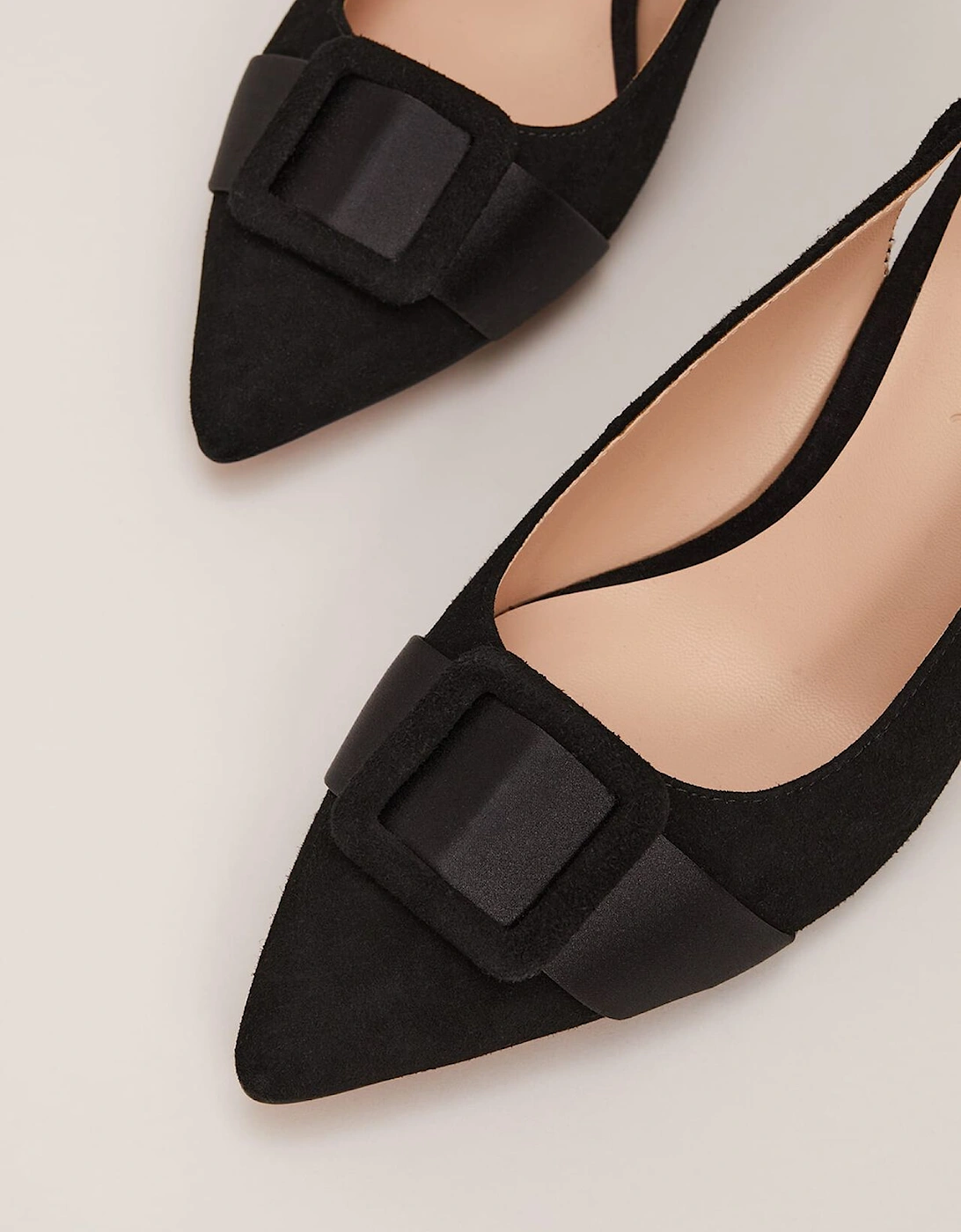 Suede Buckle Block Heel Shoe