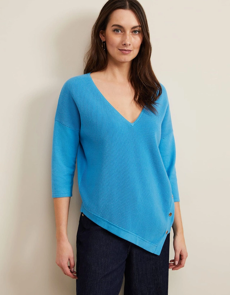 Georgia Ribbed Asymmetric Button Jumper