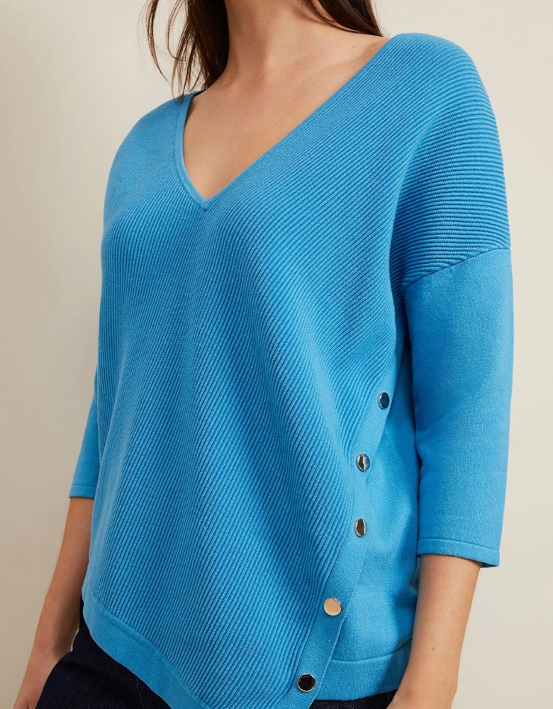 Georgia Ribbed Asymmetric Button Jumper