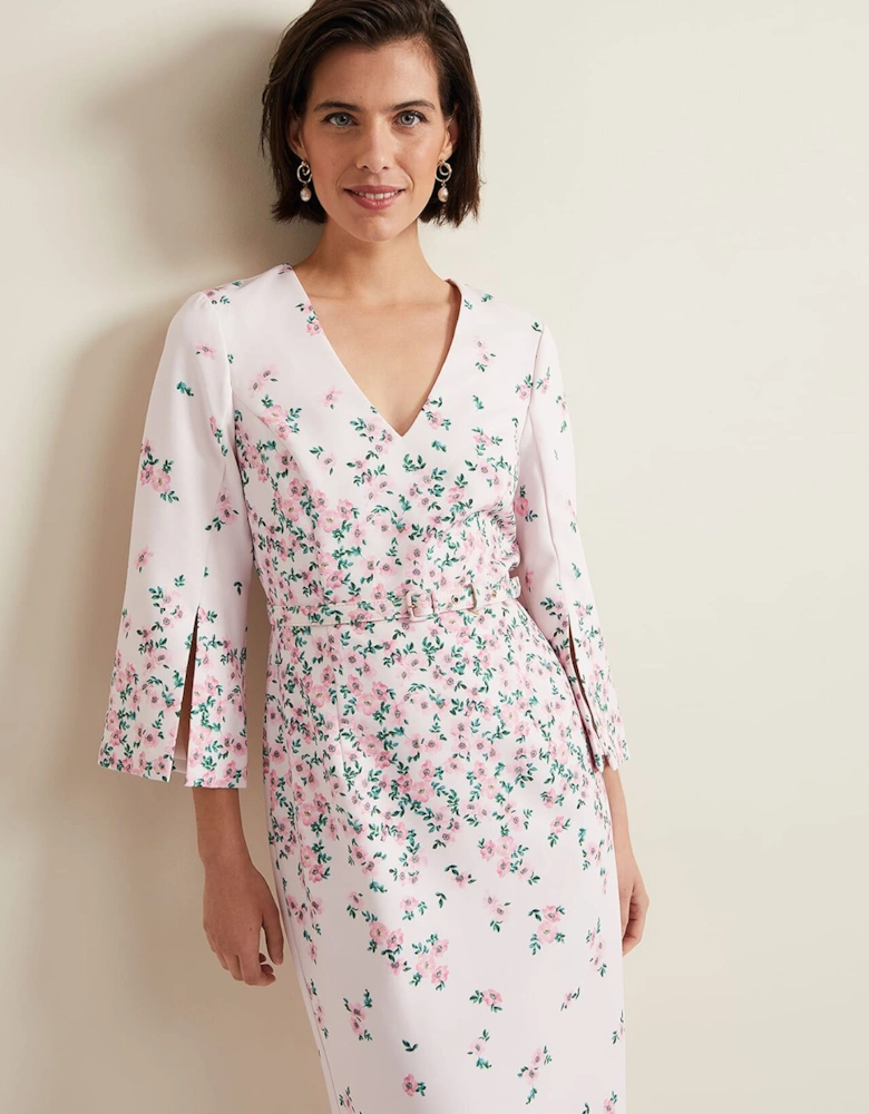 Giovanna Floral Belted Split Sleeve Dress